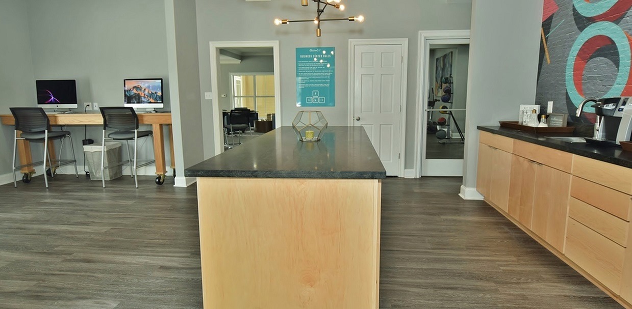 Community kitchen and study lounge at Oakbrook Apartments