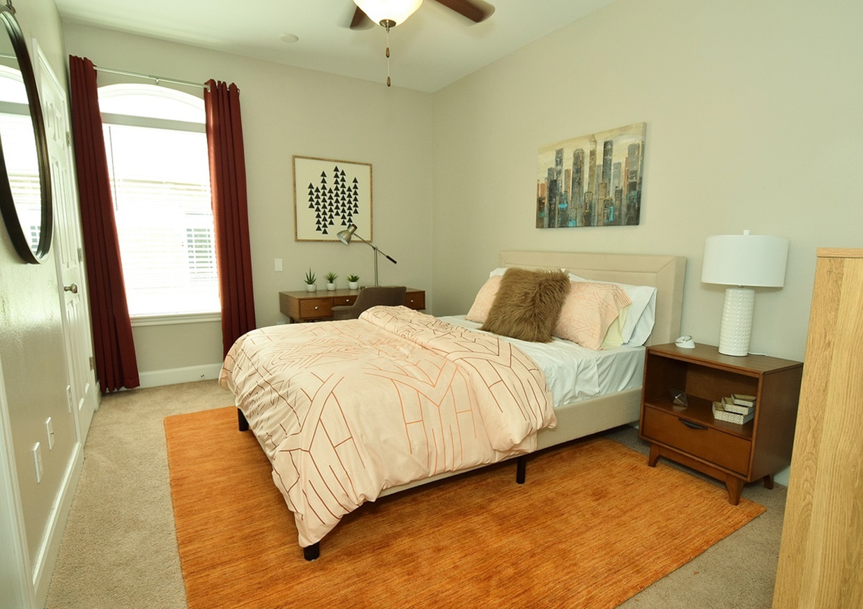 Model apartment with plush carpeting and lots of natural light